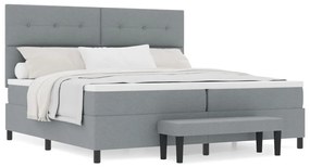 Boxspring ágy matraccal és padal világosszürke 200x200 cm szövet