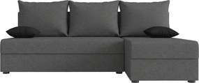 Ágyazható, kétoldalas L alakú kanapé VALERIO SLIM 200x140 cm, sötétszürke színű + 2 db díszpárna INGYEN
