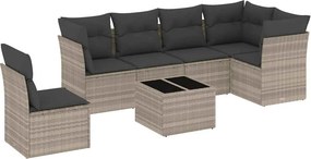 vidaXL 7 részes világosszürke polyrattan kerti ülőgarnitúra párnákkal
