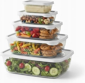 Műanyag tárolódobozok 5 db-os szett Ételtároló Hűtőszekrény Fagyasztó fehér