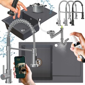 Gránit Mosogató Egykamrás sötétszürke Csaptelep+szifon