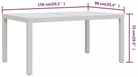 fehér polyrattan és edzett üveg kerti asztal 150 x 90 x 75 cm