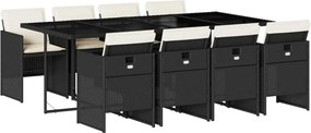vidaXL 9 részes fekete polyrattan kerti étkezőgarnitúra párnákkal
