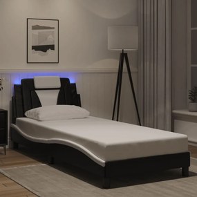 fekete és fehér műbőr ágykeret LED-világítással 90 x 200 cm
