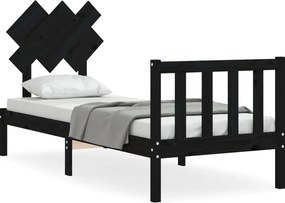 vidaXL fekete tömör fa ágykeret fejtámlával Small Single