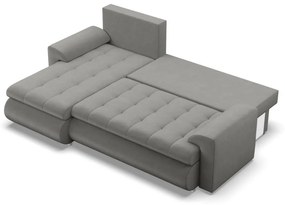 Tokio sarokkanapé, 2 ágyneműtartóval, bársony, baloldali, világosszürke