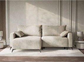 Bézs zsenília kinyitható-tárolóhelyes sarokkanapé (bal oldali-heverő résszel) Leon – Maison de Rêve