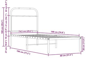 fejtámla sonoma tölgy 75 cm acél és műfa