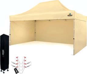 Kerti sátor 3x4,5m Acél | Gyorsan felállítható Pavilon Eseményekhez és Partikhoz - plusz 3 oldalfal - Bézs