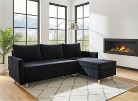 Fekete Összecsukható Sarokülőgarnitúra Alvás Funkcióval Frida Bonell 2x Tároló