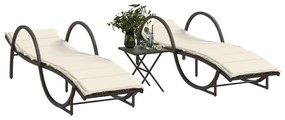 2 db barna polyrattan napozóágy asztallal