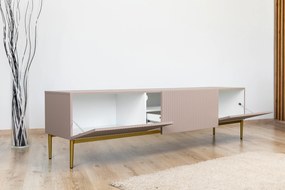 Nicole 200 cm-es TV-szekrény - antik rózsaszín MDF / arany lábak