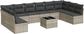 vidaXL 11 részes világosszürke polyrattan kerti ülőgarnitúra párnákkal
