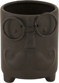 Kerámia kaspó, fekete, szemüveggel