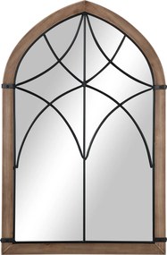 HOMCOM Dekoratív Fa Fali Tükör 93x60 cm Ablak Tükör 2 Kampóval Vintage Stílusban Nappaliba, Hálószobába, Étkezőbe, Előszobába Barna | Aosom