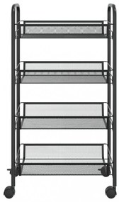 fekete 4 szintes vas konyhai kerekes kocsi 46 x 26 x 85 cm