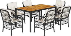 vidaXL 7 részes fekete polyrattan kerti étkezőgarnitúra párnával