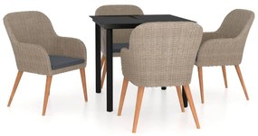 vidaXL 5 részes barna kerti étkezőgarnitúra párnákkal