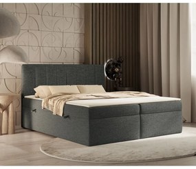 Sötétszürke ágyneműtartós boxspring ágy 140x200 cm Novento – Maison de Rêve