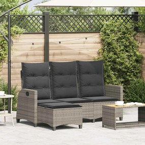 L-alakú szürke polyrattan fekvő kerti kanapé párnákkal
