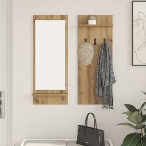 Fali Kabáthorog tükörrel kézműves tölgy 70 x 10 x 90 cm Faanyag