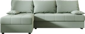 Ágyazható, kétoldalas L alakú kanapé VENORIA SLIM 200x143 cm, világoszöld színű + 2 db díszpárna INGYEN