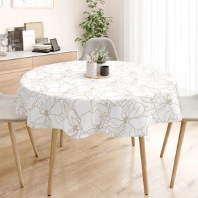 Goldea pamut asztalterítő - világos bézs virágok fehér alapon - kör alakú Ø 100 cm