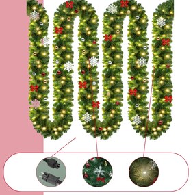 Jurhan ANDREA karácsonyi girland világítással, díszített, 5m, zöld