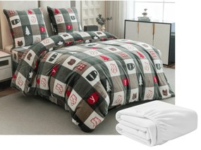 2 db Mikroplüss ágyneműhuzat CHRISTMAS SOCKS zöld + Mikroplüss lepedő SOFT 180x200 cm fehér, franciaágyhoz