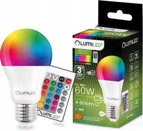 Led izzó E27 A60 9W 60W 806lm Rgb Többszínű Tompítható távirányító