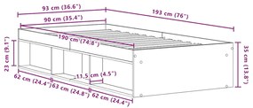 fekete tölgy színű szerelt fa ágykeret matrac nélkül 90x190 cm
