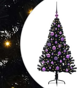 vidaXL Mesterséges, előre világított karácsonyi fa Fekete 120 cm PVC