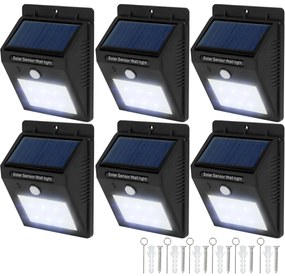 tectake 401737 6 kültéri fali led lámpa beépített napelemes panel és mozgásérzékelő - fekete