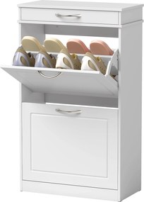 HOMCOM cipőtároló 8 párnak – karcsú előszobai szekrény fiókkal, 2 felnyíló ajtóval és állítható polccal, 53 x 26,5 x 89 cm, fehér | Aosom