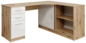 Sarok Íróasztal Artisan Tölgy/Fényes Fehér Színben. Jobbos Kialakítás. (nem változtatható összeállítás).