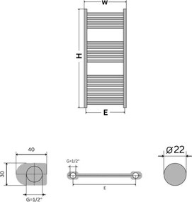 Törölközőszárító radiátor - Viva Platinum Therm - EGYENES - fehér - 400 x 1000 mm