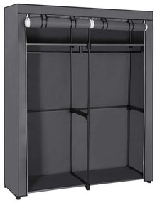 MATIS 140x174 cm szürke textil tárolószekrény polcokkal és ruharúddal