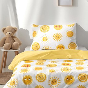 Goldea gyermek pamut ágyneműhuzat duo - mosolygós napocskák, sárga hátoldal 150 x 200 és 50 x 60 cm