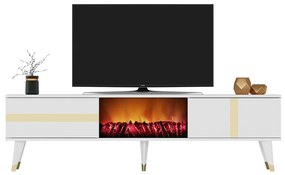 TV asztal/szekrény kandallóval Vekika 3 (fehér + arany) . 1095529
