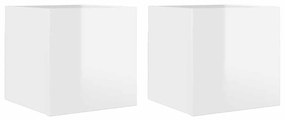 2 db magasfényű fehér falra szerelhető TV-szekrény 30,5x30x30cm