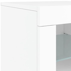 fehér tálalószekrény LED-világítással 202x37x67 cm