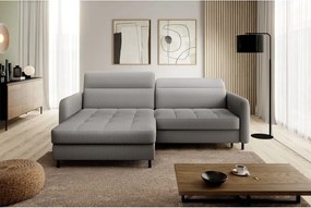 Szürke bársony kinyitható-tárolóhelyes sarokkanapé (bal oldali-heverő résszel) Gomsi – ELTAP