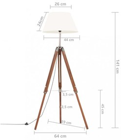 mézbarna-fehér háromlábú tömör tíkfa állólámpa 141 cm