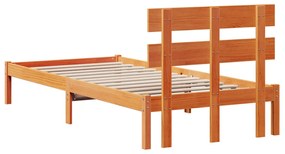 ágykeret fejtámlával gyantázott barna 75x190 cm tömör fenyő