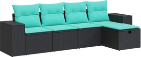 vidaXL 5 részes fekete polyrattan kerti kanapészett párnákkal