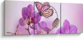Kép - Pillangó orchidea virágon, lila (órával) (90x30 cm)