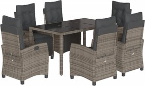 vidaXL 7 részes szürke polyrattan kerti étkezőgarnitúra párnával