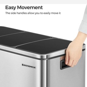 Szelektív szemetes 54 liter, hulladékleválasztó rendszer 3 rekeszes, ezüst