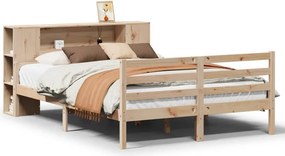 vidaXL tömör fenyőfa könyvespolcos ágy matrac nélkül 135 x 190 cm
