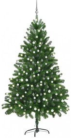 Zöld fél műkarácsonyfa LED-ekkel és gömbszettel 210 cm